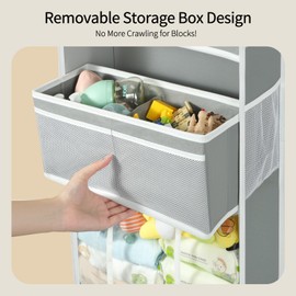 Yecaye 6-Tier Over the Door Organizer with 1 Detachable Bin, Extra-Large Door Organizer Hanging for Baby Diaper Caddy, Over the Door Storage Organizer for Bedroom Closet Newborn Baby Essentials, Grey