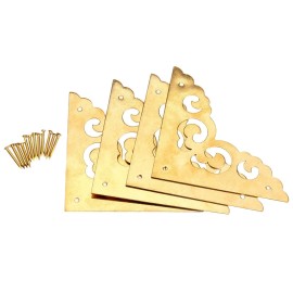 Dophee 4Pcs 2.5" Brass Flat Corners Bracket, Retro Table Corner Cover
