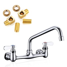 Favorpo Wall Mount Faucet 8 Inch Center Wall-Mount Commercial Sink Faucet 10 Inches Swing Spout Wall Mounted Kitchen Faucets Dual Handles Faucets for Laundry Room Restaurant