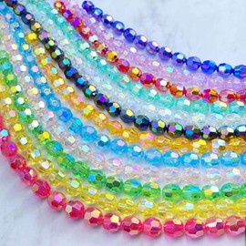 Tingoons 400 PCS 8mm Acrylic Faceted Spacer Beads AB Color Glossy Round Loose Beads for Jewelry Making Bracelet Necklace Earring Ornament Wind Chimes Key Chains(Fluorescent Green AB)