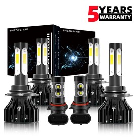SHENKENUO For Chrysler 300C 2005-2009 White LED Headlight Bulb Hi/Lo Beam Fog Light Kit