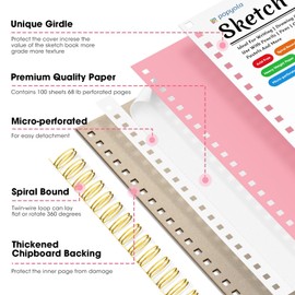 POPYOLA 9" x 12" Sketch Book with Bookmark Ruler, 2 Pack 100 Sheets Spiral Sketchbook for Drawing (68lb/100gsm), Acid Free Sketch Pad Artist Sketching Drawing Paper for Kids Teens Adults, Pink