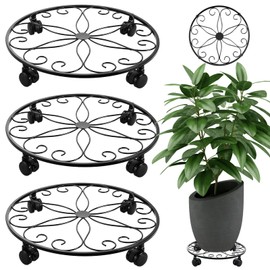 lucpur 3 Pack Metal Plant Stand with Wheels 16 Inch Large Plant Caddy with Wheels Heavy Duty Wrought Iron Rolling Plant Stand Plant Dolly Plant Rollers Plant Cart Plant Mover