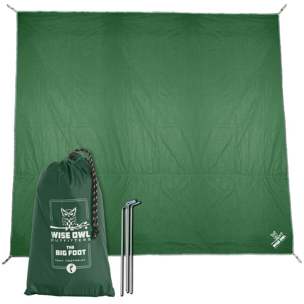 Wise Owl Outfitters Camping Tarp Waterproof - Tent Tarp for Under Tent - Camping Gear Must Haves w/Easy Set Up Including Tent Stakes and Carry Bag - Large Green