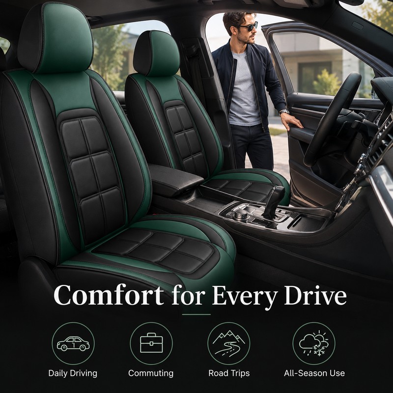 2-Piece Universal Front Car Seat Covers – Full-Cover Artificial Leather