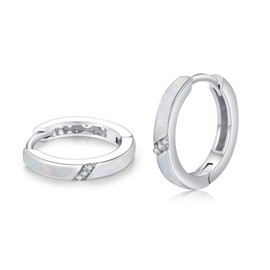 ZIPPICE Opal Earrings Women's 925 Sterling Silver Hoop Earrings Opal Hoop Earrings Small Silver Earrings Zircon Earrings Opal Jewellery Gifts for Women Wife Girls 15 mm, Sterling Silver