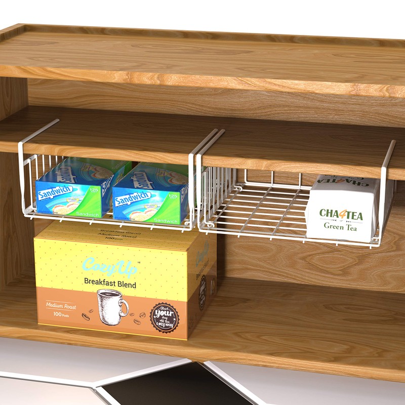 Simple Houseware 2-Pack Under Shelf Wire Metal Basket Shelf, White