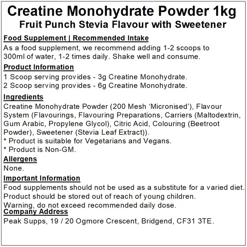Creatine Monohydrate Powder - All Flavours - Micronised (1kg, Fruit