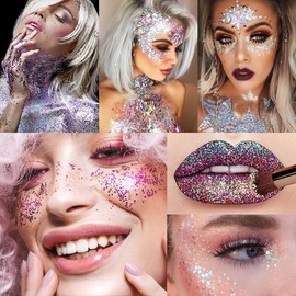2 Brillos para Cuerpo, Gel con Purpurina para Cuerpo, Sombras Ojos Impermeables para Niñas, Armaduras de Labios, Pintura para Cabello Brillo Decorar Festival Arte Fiesta Maquillaje (Paquete 6)