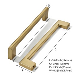 khtumeware 5 Inch Hole Center 6 Pack,Champagne Bronze Cabinet Pulls Heavy Duty Solid Satin Brass Kitchen Drawer Handle Antique Cabinet Hardware for Bathroom, Drawer, Cabinet