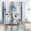 4-Piece Blue Daisy Flowers Waterproof Blackout Polyester Shower Curtain Set