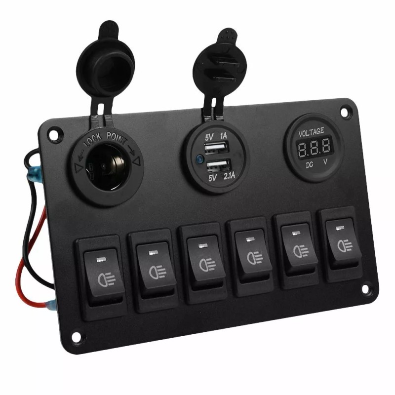 AOMINOHOMA 6 Gang 12V/24V Inline Fuse Box LED Rocker Switch
