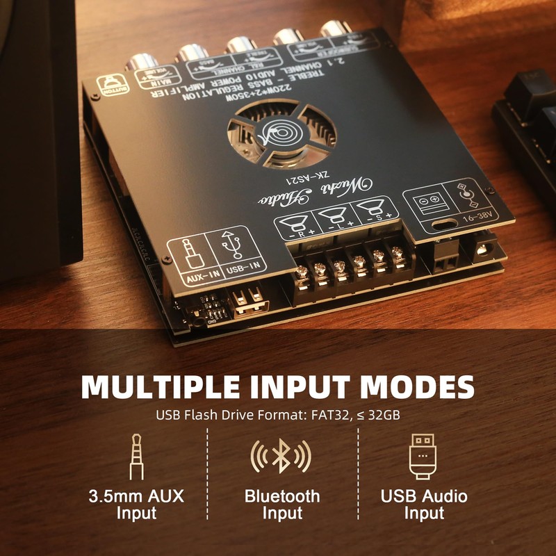 ZK-AS21 2nd Gen 2.1 Channel Bluetooth Power Amplifier Board with