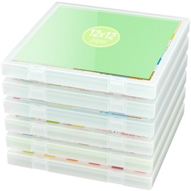 iBune 6 Pack 12x12 Paper Organizer, Scrapbook Paper Storage, Plastic Craft Organizers Storage, Art Supply Photo Sticker Storage Case, Inner Size 12.2 x 12.2 x 0.85 in