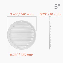 HVAC OV 5 Inch White Round Metal Vent Cover - Soffit Exhaust Vent with Mesh Screen - Return Air Vent Grille - HVAC Register Vent Covers for Home Wall - Weatherproof Cold Air Return Vent Cover