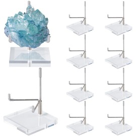 DICOSMETIC 10 Sets Adjustable Metal Arm Display Stand Stainless Steel Rock Display Easel Holder Crystal Displaying Stand with Square Acrylic Base for Displaying Gemstone Agate Mineral