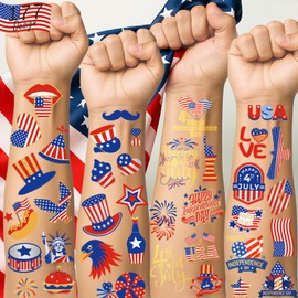 4th of July Tattoos Decorations - 177Pcs Fourth of July Tattoo Temporary for Kids, USA American Flag Patriotic Stickers, Red White and Blue Independence/Memorial/Labor Day Accessories Party Supplies