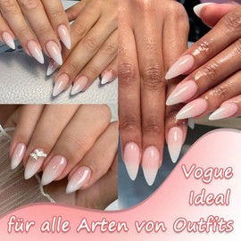 24 Pieces Almond Press on Nails Short Nude Gradient Artificial Nails for Sticking French Pure Colour Full Cover False Nails Natural for Women Nail Art (Nude Colour Gradient, 24 x)