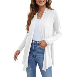 Ladlop Women's Lightweight Open Front Cardigans Long Sleeve Casual Soft Drape Fall Cardigan, White, Medium