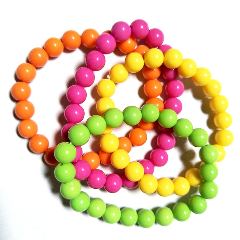 OHEETU 8Pcs 80s Neno Beaded Necklace Bracelet Sets Colorful Plastic