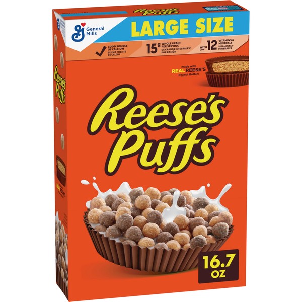 Reese's Puffs, Chocolatey Peanut Butter Cereal, 16.7 OZ Large Size