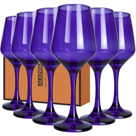 GLAZVIA Purple Wine Glasses Set of 6, 14oz Stemmed Glasses, Thick & Colored, Dishwasher Safe Stemware for Red or White, Gift for Party, Holiday, Anniversary, Restaurant, Home Bar, Daily Use