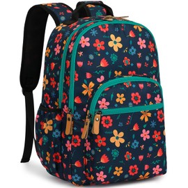 Leaper Fashion Floral Printing Laptop Backpack for Women Water-resistant College Backpack for Girls Kids Bookbags Travel Bag Casual Bag Satchel Dark Blue