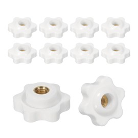 PATIKIL M5 x 25mm Star Knobs, 10 Pcs Knurled Thread Through Hole Knob Screw-On Type Clamping Nuts Handle for T-Track Bolts Mechanical Equipment, White