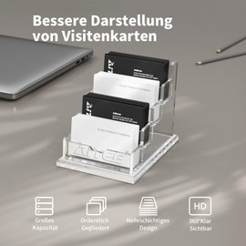 AITEE Business Card Holder for Desk: 4 Tiers 4 Compartments Clear Acrylic Business Card Stand Business Card Stand Holds 200-240 Business Cards for Trade Show Stand Department Store Counter Office