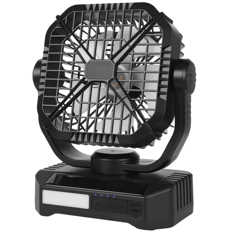 7W 8 Inch Solar Fan with LED Light 10400mAh Rechargeable