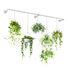 Bamworld Hanging Planters for Indoor Plants Plant Hanger Indoor Hanging Plant Holder Window Plant Shelves Metal Rod(Pot&Plant Not Included) 70in White