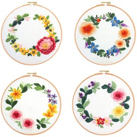 CENPEK Embroidery Starter Kit for Adults, 4 Pcs Cross Stitch Fabric Frames Embroidery Hoops Beginners Cross Stitch Kit #2