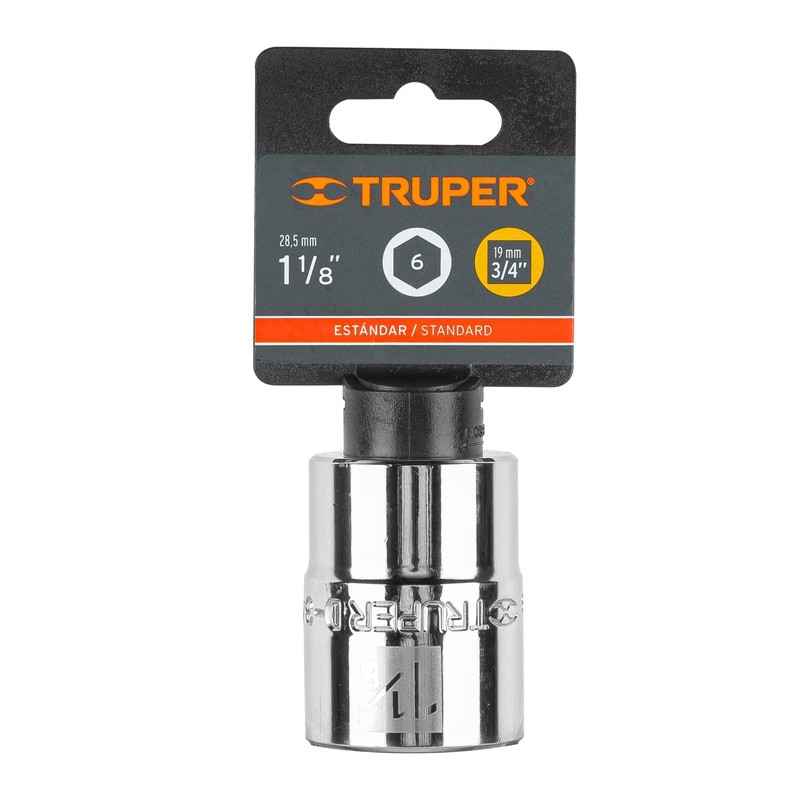 Truper D-3436-H, Dado de 6 puntas, cuadro 3/4" de 1-1/8"