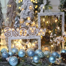 Sea Team 41-Pack Christmas Ball Ornaments with Strings, 60mm/2.36" Medium Size Baubles, Shatterproof Plastic Christmas Bulbs, Hanging Decorations for Xmas Tree, Holiday, Wedding, Party, Baby Blue