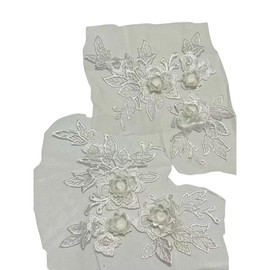 Lomjuytg 1pcs Fine Lace Fabric Patches Embroidered Trim Applique Decor 3D Flower Embroidered Lace Appliques Handmade Wedding Dress Decoration-White