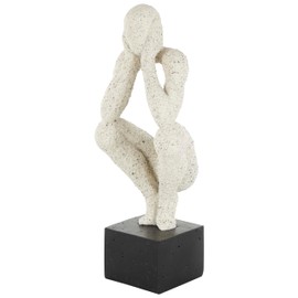 Deco 79 Polystone People Decorative Sculpture Crouching Home Decor Statue with Black Square Base, Accent Figurine 6" x 5" x 16", Cream