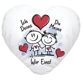 SpecialMe® Heart Cushion Love Stick Figure with German Text "Ich Deins Du Mein" Heart Gift Valentine's Day Anniversary Including Filling White Heart Cushion
