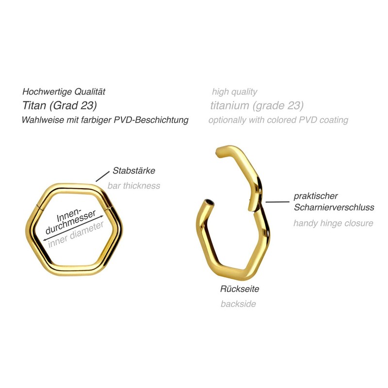 PIERCINGLINE Titanium Clicker Hexagonal Piercing Ring Nose Septum Ear Helix