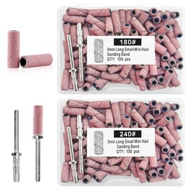 Flintronic Pack of 200 Sanding Sleeves, Mini Grit Sanding Belts with 4 Pieces Nail Drill, 180# 240# Grit Sanding Caps Nail Cutter, Small Sanding Belts, Sanding Caps for Nail Design Nail Art