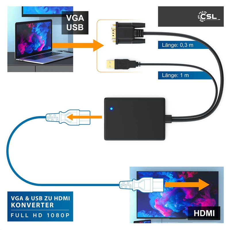 CSL Cable Full HD VGA to HDMI Converter Adapte |