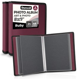 Dunwell Small Photo Album 5x7 (2-Pack, Ruby), Black Mounting Paper, 5 x 7 Photo & Art Portfolio Presentation Book, 24 Sleeves Display 48 Pages, Professional Picture Book for 5x7 Artwork, Postcards