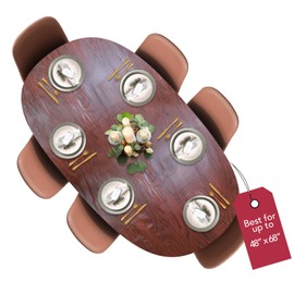 LAMINET Woodgrain Elastic Table Cover, Oblong/Oval Fits Up to 48" x 68", Mahogany Wood