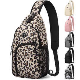 Pritent Crossbody Bags for Women Man Waterproof Sling Bag Backpack Trendy Casual Cross Body Bag with Convertible Shoulder Strap Chest Bag for Camping Hiking Travel Essentials (Leopard, Large)