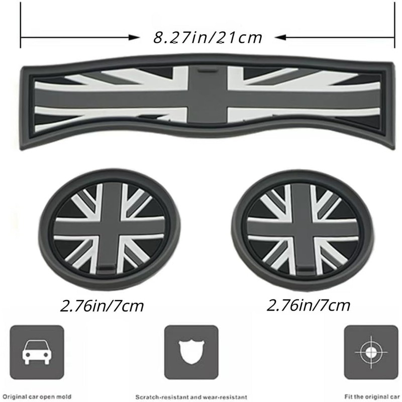 3 x Car Cup Holder Coasters, Grey Union Jack UK