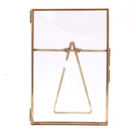 POFET Gold Metal Floating Pressed Glass Picture Frame with Metal Easel, Photo Display for Desk 10.2 x 15.3 cm / 6 Inches