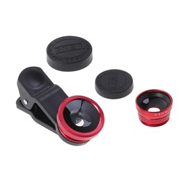 TEHAUX 3 in 1 Phone Camera Lens Kit - Super Wide Angle, Macro, and Fisheye Lens Clip, Aluminum Alloy, Red