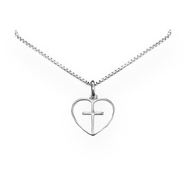 Tiny Delicate and Dainty Sterling Silver Cross Heart Necklace for Baptism Confirmation Gift for Goddaughter Necklace for First Communion Daughter Gift (14 inches + 2-inch extender)