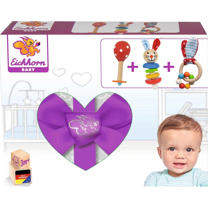 Eichhorn 100017045 - Baby Starter/Geschenke Set mit Maraca, Greifling mit