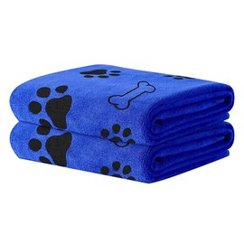 Quick Dry Dog Bath Towel, Pack of 2 Large 100x60cm Microfiber Pet Towels,Super Absorbent Cat and Puppy Shower Essentials Blue