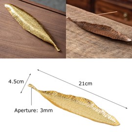 SWYSGS Incense Stick Holder Metal Leaves Ash Catcher 26 cm Long Incense Burner for Home Decor Accessories Craft Gift Copper, 28 cm Metal Incense Burner Incense Holder Leaf Shape